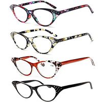 REAVEE Cat Eye Reading Glasses for Women 4 Pack Ladies Fashion Readers with Rhinestones…