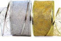 Sheer Ribbon Gift Wrap Set - Wedding Ribbons 50 Yard Gift Wrapping Ribbons Wired 2.5 inch Gold & Silver Organza 2 Pack Rolls 25 Yd Kit for Craft, Weddings Decoration, Anniversary Presents, Florist