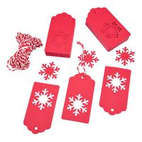 Livvd 100 Pieces Paper Gift Tags Kraft Tag Snowflake Shape Hang Labels with Twine for Christmas Wedding Birthday Thanksgiving (Red)