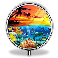 Custom Personlized Round Pill Box Tablet Medicine Pocket Purse Travel Pill Vitamin Decorative Box Case Holder (Ocean Animals)