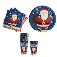 Christmas Paper Plates Napkins and Cups with Santa- Great for Parties (2017 Blue)