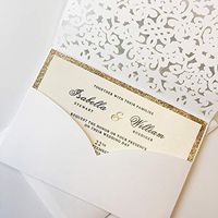 50Pcs Elegant Wedding Invitations by Picky Bride White Invitation Pockets with Gold Glitter Invitation Cards for Wedding/Bridal Shower/Birthday Party 127x185mm - Set of 50 pcs