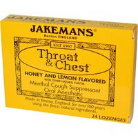 Jakemans Lozenge Throat and  Chest, Honey and Lemon Month, 24 ct
