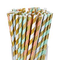 Gold Paper Straws 7.7 Inches - 100 Pack - Paper Drinking Biodegradable Paper Straws- Bulk Paper Straws for Juices, Shakes, Smoothies, Party Supplies Decorations