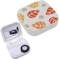 Portable Contact Lens Case Box Travel Kit Mirror + Bottle + Tweezers Container Holder [ Leaves Dots ]