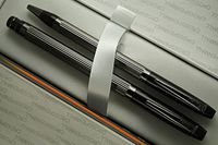Cross Made in USA Elite Art Deco Metropolis Jet Black , Polished and Ribbed Barrel Selectip Rollerball Pen and Ballpoint with Backup Jumbo and Ballpoint Refills