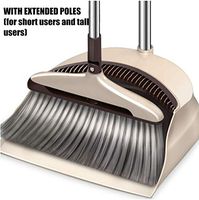 Dustpan And Brush Sets with Extra Long Handle Telescopic Upright Broom And Dustpan Indoor Outdoor 37.1 inches 48.2 inches Handle, Cleaning Set Upright Sweep Set (Curve Beige)