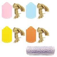 Allydrew 40 Gift Tags/Kraft Hang Tags with Free Cut Strings for Gifts, Crafts & Price Tags, Large Scalloped Edge (Set of 4) + Lavender Cotton Baker's Twine 4ply 110 Yard