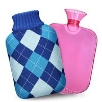 Hot Water Bottle with Cover, QIBOX Classic Rubber Hot Water Bag PVC Hot Water Bottle with Knit Cover, Great for Pain Relief, Hot & Cold Therapy, Gift for Girls Babies Christmas