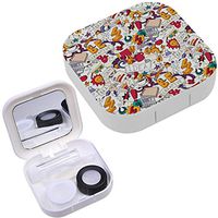 Portable Contact Lens Case Box Travel Kit Mirror + Bottle + Tweezers Container Holder [ Creative Doodles Brainstorm Color ]