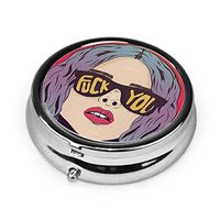 Girl Fuck You Custom 2.1 Inches Round Pill Box Tablet Medicine Pocket Purse Travel Pill Vitamin Decorative Box Case Holder
