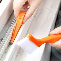 Feccile 2 In 1 Multi Purpose Window Door Track Cleaning Brushes with Keyboard Nook Dust Shovel, 2 Colors (Orange)