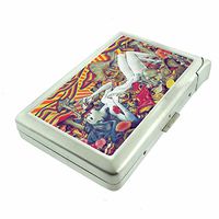 Trippy Mushroom Girl Em1 Hip Silver Cigarette Case With Built In Lighter 4.75" X 2.75" Id Holder Metal Wallet RFID Protection