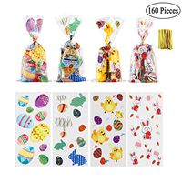 160 Pieces Easter Cookie Bags Easter Treat Bags Easter Cellophane Bags with 200 Pcs Twist Ties for Cookie Candy Easter Party Supplies