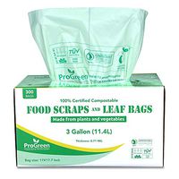 ProGreen 100% Compostable Bags 3 Gallon, Extra Thick 0.71 Mil, 300 Count, Small Kitchen Trash Bags, Food Scraps Yard Waste Bags, ASTM D6400 BPI and TUV Austria Certified (300)