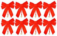 Set of 8 Large Red Velvet Christmas Bows 10" x 15" with Metal Bell (8 Bows)