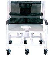 MJM International 130-5-DDA Bariatric Shower Chair with Full Support Commode Opening Seat, Commode Pail and Drop Arms, 700 oz Capacity, 45" Height x 34" Width x 29" Depth, Royal Blue/Forest Green/Mauve