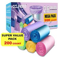 Small Trash Bags CCLINERS 2.6 Gallon Garbage Bags Small Bathroom Trash Can Liners for Home Kitchen and Office fit 2 Gallon, 3 Gallon (200 Count, 5 Colors)
