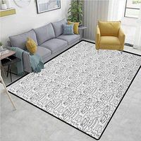 YucouHome Tea Party Striped Door Mats Outside, Doodle Drawing Monochrome Tableware Pattern with Biscuits and More Tea Quote, Fashionable High Class Living Bedroom Rugs(6'x 9') Grey White
