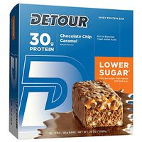 Detour Lower Sugar Whey Protein Bar, Chocolate Chip Caramel, 3 Ounce, Pack of 12