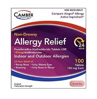 Camber Consumer Care Fexofenadine Hydrochloride Non-Drowsy Allergy Medicine for Men/Women, HCI Hydrochloride 180 mg (100 Count)