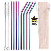Stainless Steel Straws, Strawbleag 8 Pcs 10.5'' Colorful Reusable Metal Straws Drinking Straws For Tumblers Cold Beverage (4 Straight + 4 Bent + 2 Cleaning Brushes) …
