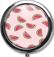 Watermelon Design New Silver Round Pill Box Decorative Metal Medicine Vitamin Organizer Unique Gift