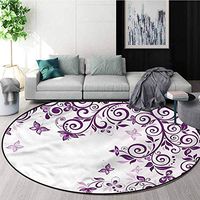 RUGSMAT Mauve Super Soft Circle Rugs for Girls,Lilium Floral Branch Foam Mat Bedroom Decor Round-59