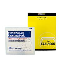First Aid Only Sterile Gauze Dressing Pads, 3 x 3, 5 Count