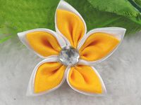 20pcs Satin Flower, 2" The The Ribbon Flower of W/Rhinestone (Yellow)