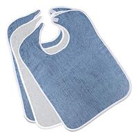 Terry Adult Bibs (3-Pack, 2 Blue 1 White,18 x 30 Inches) with Velcro Closure Made from 100% Cotton - Absorbent Clothing Protector - Reusable - Machine Washable Patient Bibs