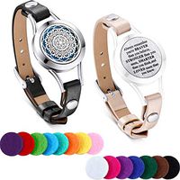 TOODOO 1 Pieces Essential Oil Diffuser Bracelet Aromatherapy Oil Bracelet Locket Bracelet with 2 Leather Bands and 15 Color Pads, Girls Women Jewelry Gift Set (Flower)