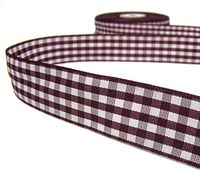 2 Yds Burgundy Dark Red Wine Red White Gingham Reversible Ribbon 7/8"W