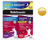 Robitussin Children's Day (Grape  4 FL OZ) and Night (Fruit Punch 4 FL OZ) Cough Relief DM Value Pack