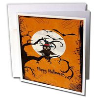 Halloween Owl On A Tree Branch With A Moon and Bats - Greeting Card, 6 x 6 inches, single (gc_65456_5)