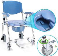 LHBNH Comfortable Wheelchair Foldable Old Shower Stool, Versatile 3 in a Bath Chair, Wheelchair Mobile Toilet Chairs, can Withstand 150 kg, Gifts for The Elderly