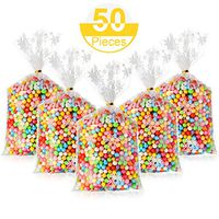 Hestya 50 Counts Christmas Flat Cellophane Treat Bags Clear Cellophane Block Bottom Storage Bags Sweet/Party/Home Bags with Twist Ties for Christmas Party Favor (Snowflake)