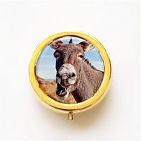 RhyNSky Animal Donkey Mini Portable Pocket Pill Box Case Holder for Purse, 3 Compartments, Gold, FG297