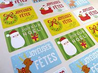Pack of 24 Joyeuses Fêtes Joyeux Noël French Christmas Greeting Stickers, Colourful Self-Stick Labels for Cards, Envelopes, Craft, Decoration
