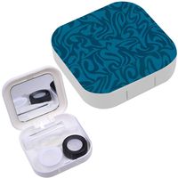 Portable Contact Lens Case Box Travel Kit Mirror + Bottle + Tweezers Container Holder [ Blue Lines On Black ]
