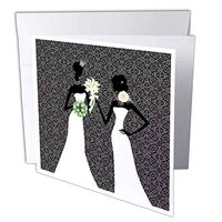 3dRose Two Brides in Wedding Gowns with Black Damask Background - Greeting Cards, 6 x 6 inches, set of 6 (gc_164713_1)