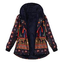 HNTDG Women Winter Warm Sherpa Loose Cotton Printed Jacket Coat with Pockets Thicker Hasp Hooded Coat Outwear