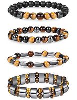 Jstyle 4Pcs Hematite Bead Bracelet for Men Women 8mm Tiger Eye Stone Beads Bracelet Elastic Natural Stone Bracelet Bangle
