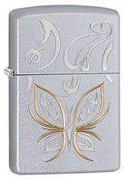 Zippo Butterfly Design Satin Chrome Pocket Lighter