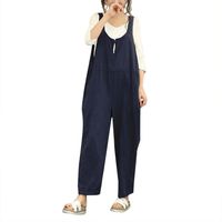 Women Jumpers Overalls Jumpsuits Pants Dungarees Romper Long Trousers Pants Working Vest Shirts Hemlock (L, Navy)