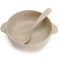 Eforstore Children Kids Larger Wheat Straw Heat Insulation Preventing Scald Bowl and Spoon Set (Beige)
