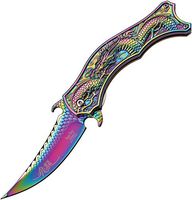 Dark Side Ballistics DS-A019RB Spring Assist Folding Knife, Rainbow with Dragon Scale Detail Blade, Rainbow Handle, 4.5-Inch Closed