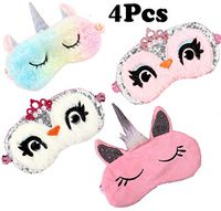 4 Pack Unicorn Sleeping Mask for Girls Unicorn Horn Sleep Mask Soft Plush Blindfold Cute Animal Owl Eye Cover Eyeshade for Kids Teens Women Plane Travel Nap Night Sleeping