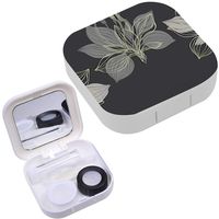 Portable Contact Lens Case Box Travel Kit Mirror + Bottle + Tweezers Container Holder [ Plantain On Dark ]