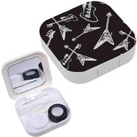 Portable Contact Lens Case Box Travel Kit Mirror + Bottle + Tweezers Container Holder [ Rock Roll Electric ]